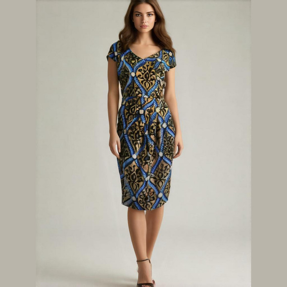 ANTONIO Melani Baroque Damask Print Sheath Dress size XS stretch - Picture 1 of 8